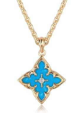 Women's Blue-Turquoise Gold Adjustable Chain Choker Charm Pendant Lucky Necklace